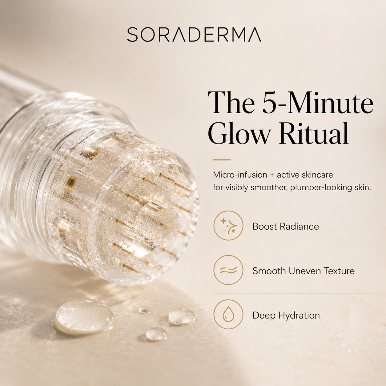 Close-up of the Soraderma device tip with glow ritual benefits
